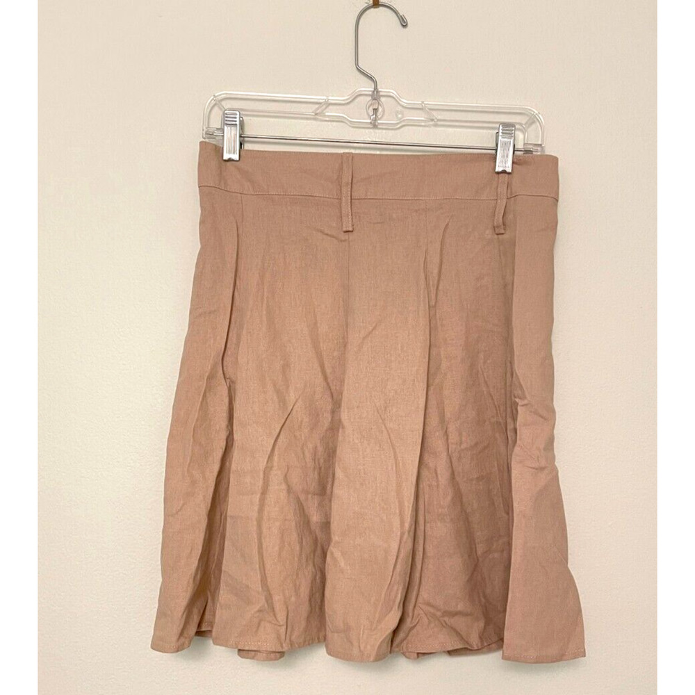 Vintage Juniors Skirt Medium Tan Linen Blend Pleated Neutral Lagenlook 90s Y2K